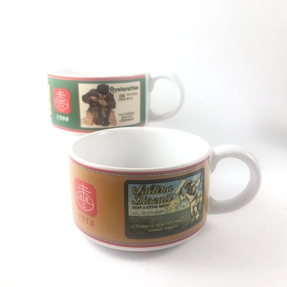 Vintage Nabisco Cracker Advertising Soup Mugs Set Of 2 Bowls with Handles - Picture 1 of 5